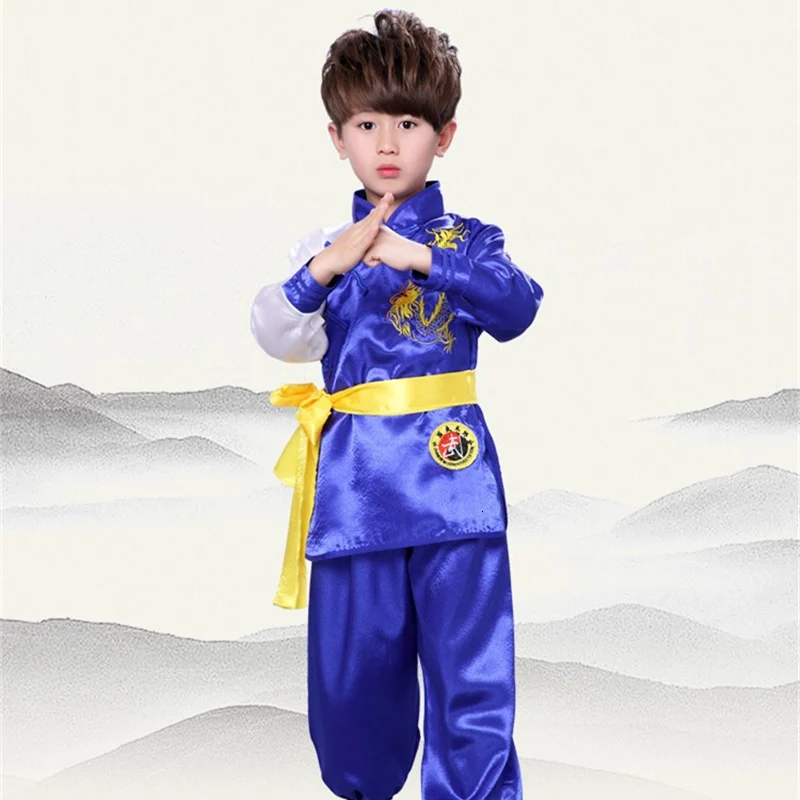 8 видов стилей, традиционная китайская одежда, детские костюмы кунгфу Ушу тайцзи, шаолиньские боевые искусства, сценические костюмы кунг-фу - Цвет: Blue