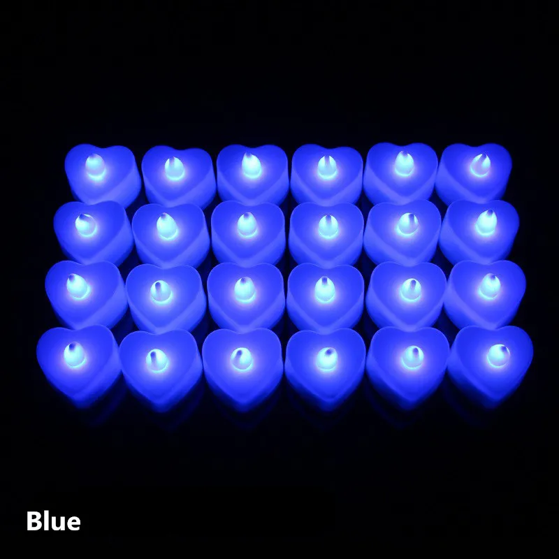 heart blue 24 шт. светодиодный светильник-свеча для чая, лампа на батарейках, имитирующая цвет пламени, мигающие свечи для украшения дома, свадьбы, дня рождения, вечеринки - Цвет: heart blue