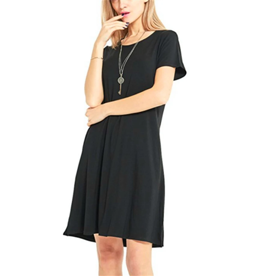 Женское летнее повседневное свободное платье в стиле бохо милое однотонное