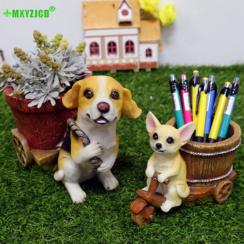 

Puppy Model Resin Ornaments Simulation Animal Creative Flower Pot Home Living Room Desktop Decorations Craft Gifts