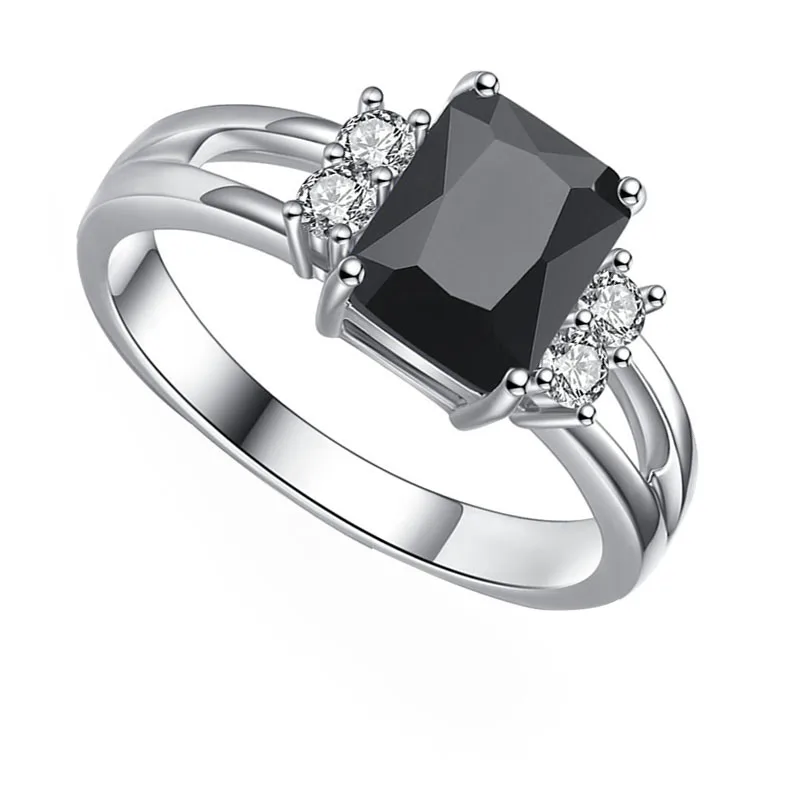 Popular Classic Black Cubic Square Zirconia Crystal Engagement Ring for Women Party Wedding Jewelry Accessories Size 5-11 - Image 2