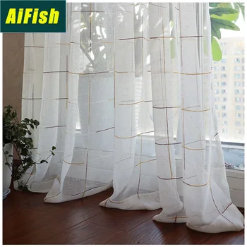 

White Lattice Curtains With Balcony Living Room Modern Minimalist Wild Linen Tulle Screens Bedroom Curtains Custom M053-4