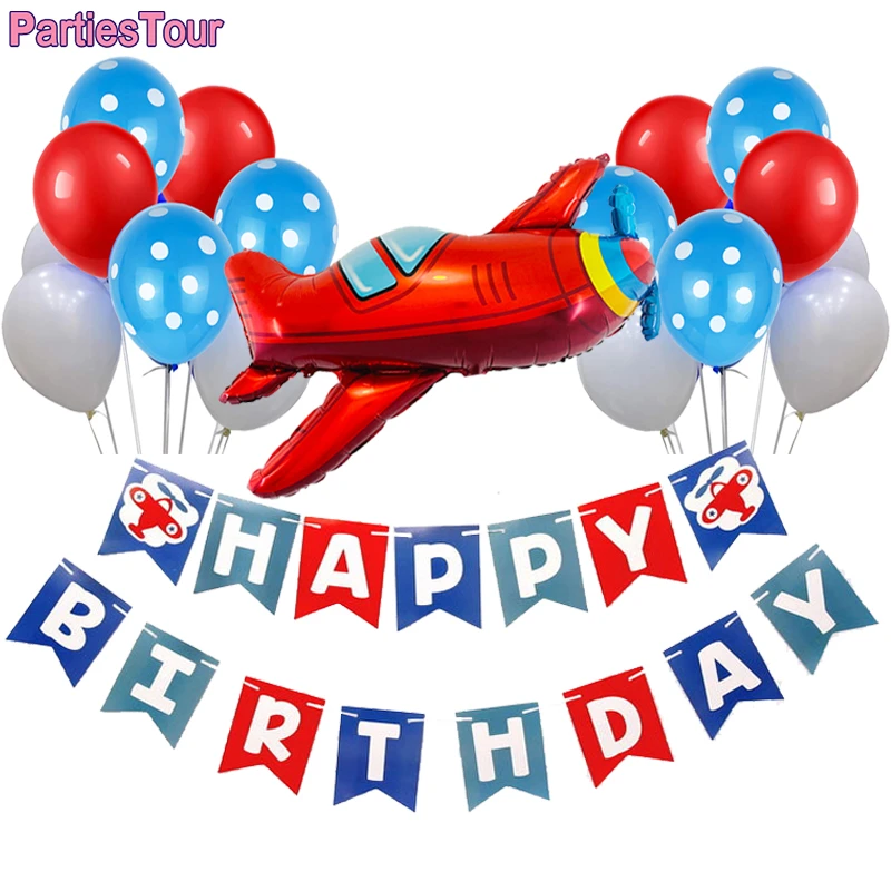 Banderole En Papier Theme Avion Ballons En Aluminium Banderole D Anniversaire Fournitures De Fete D Anniversaire Jouets Pour Enfants Aliexpress