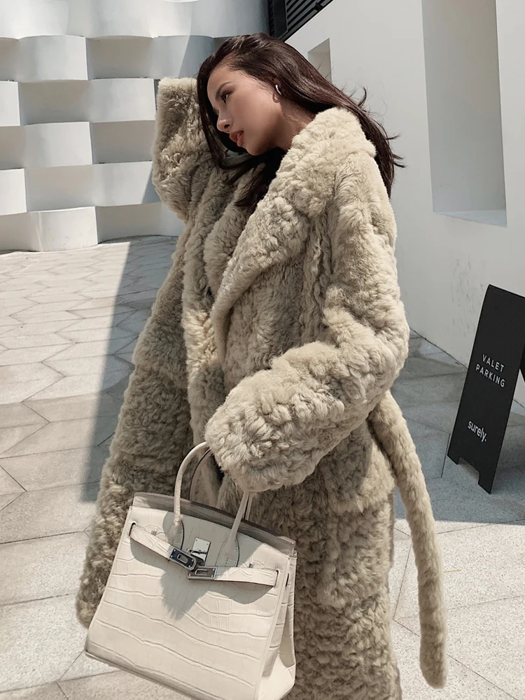Maylofuer, Офисная Женская плюшевая куртка, длинное пальто из натурального овечьего меха, зимняя женская толстая кожаная верхняя одежда, пальто, женские куртки