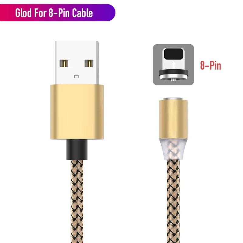 Gold For iPhone 1 м светодиодный магнитный USB кабель для iPhone Xs Max и usb type-C кабель Micro USB кабель для samsung Xiaomi huawei USB C адаптер - Цвет: Gold For iPhone