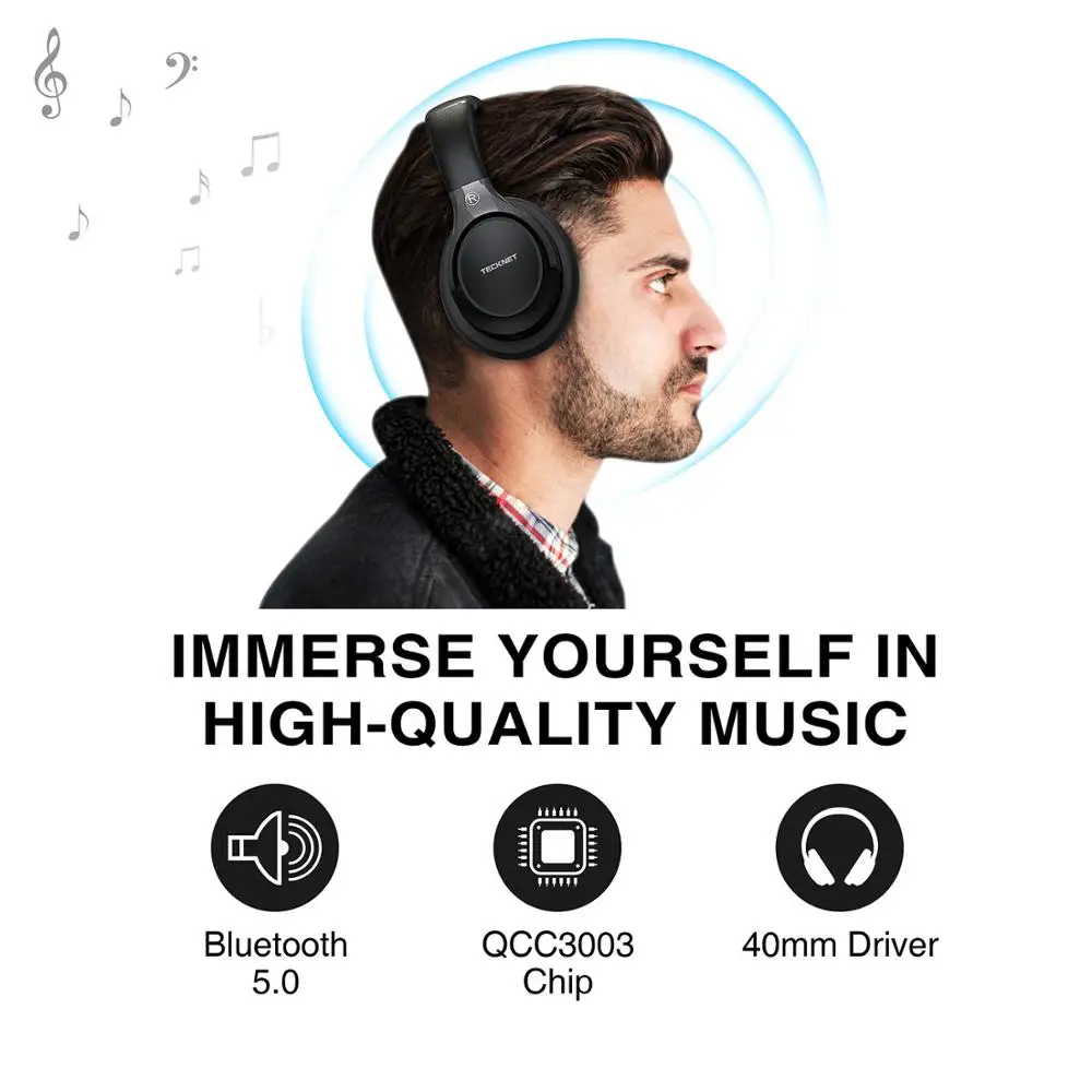 TeckNet складные Bluetooth 5,0 наушники с микрофоном беспроводная Bluetooth гарнитура шумоподавление Hi-Fi стерео bluetooth наушники