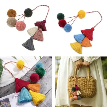 

1 Pc Bohemian Handmade Bag Pendant Women Charm Pompom Multicolor Cotton Tassels Big Ball Bag Fashion Decoration Accessories