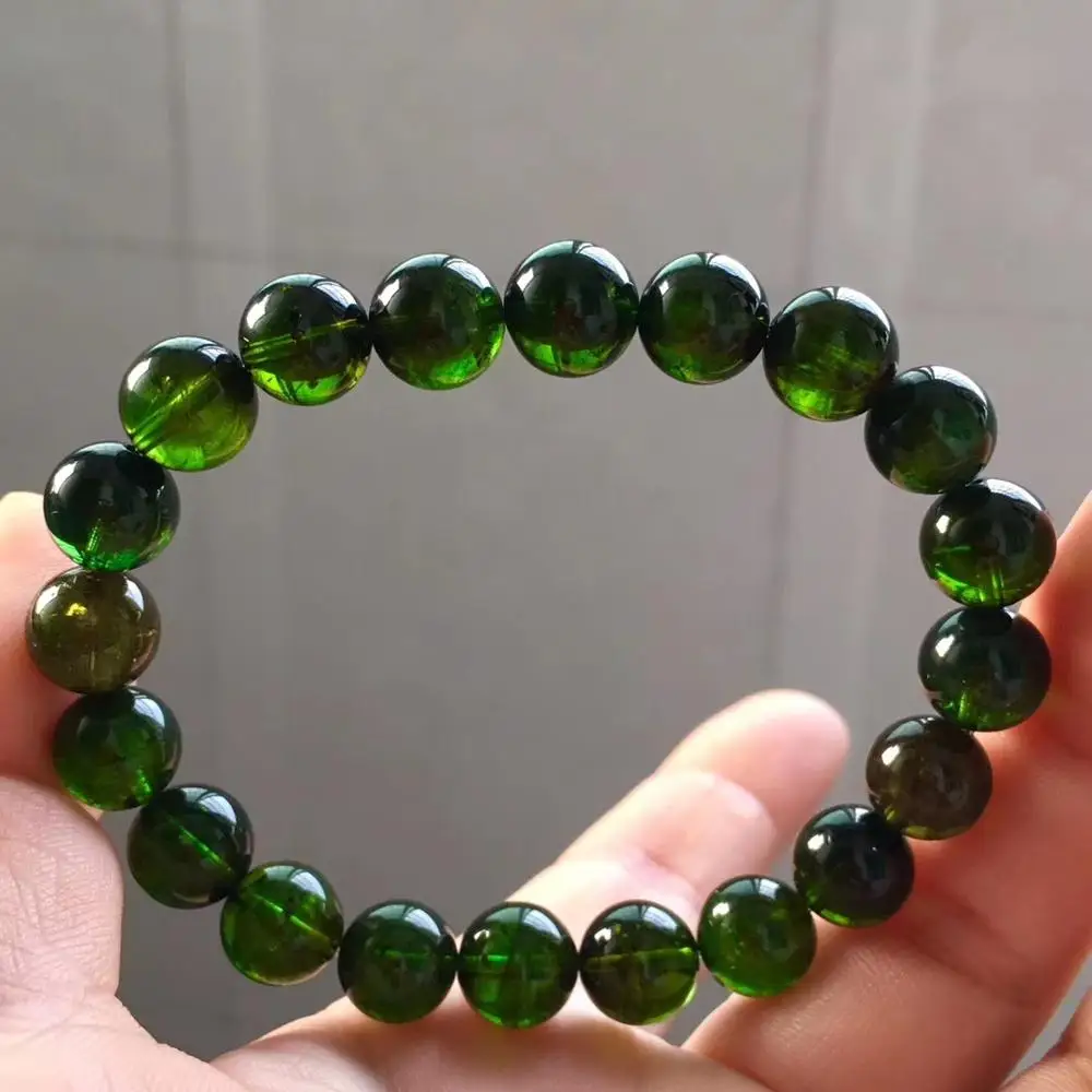 

Genuine Natural Green Tourmaline Best Clear Ice Round Beads Bracelet 9.8mm Women Men Crystal Tourmaline AAAAAA Certificate