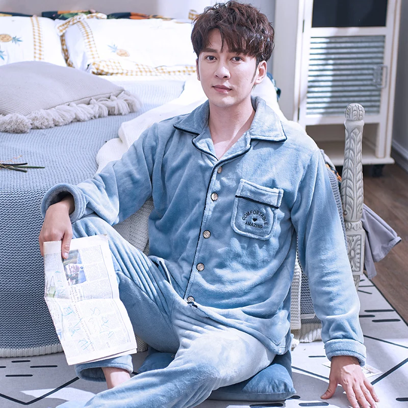 Мужские пижамные наборы зимние толстые удобные пижамы большого размера мужской фланелевый корейский Стиль Новая мода Мужчины Домашняя одежда Повседневная - Цвет: 24