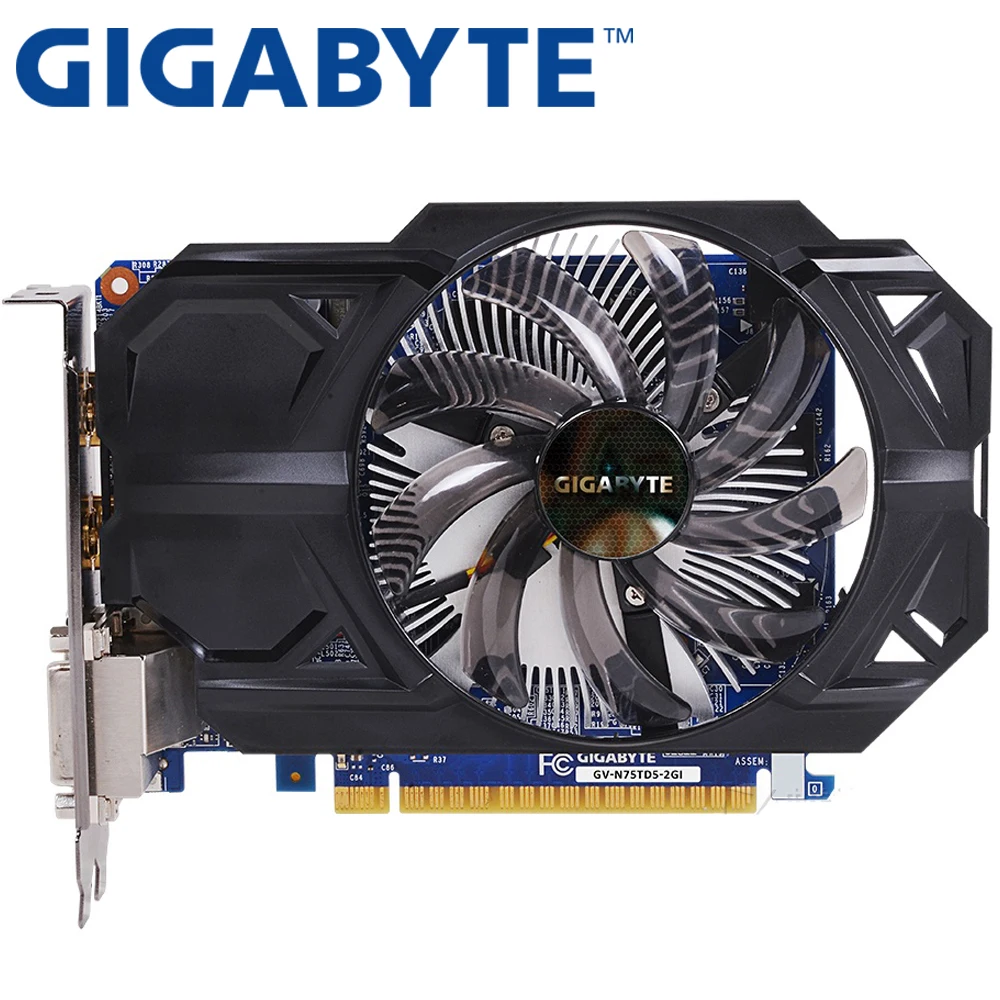 Оригинальные видеокарты GIGABYTE GTX 750Ti 2G B, видеокарты 128 бит GDDR5, видеокарты nVIDIA Geforce GTX750 Ti 2G, Hdmi, Dvi, VGA