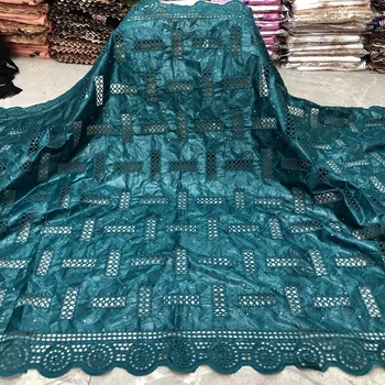 

(5yards/pc) teal green African party lace fabric new arrival hollow bazin brocade fabric with beautiful borders for dress BZX004