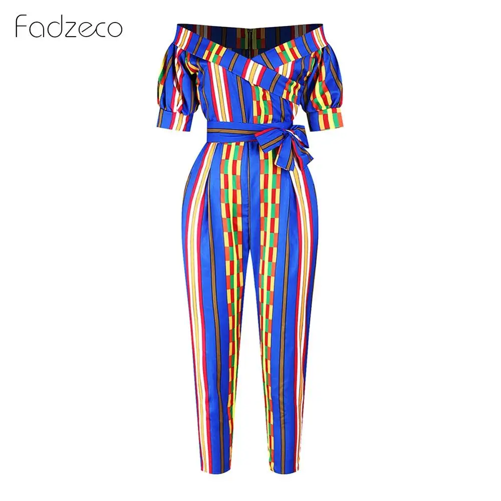 Color2 Fadzeco африканская одежда для женщин Модный сексуальный комбинезон с этническим принтом рукава-фонарики с открытыми плечами комбинезоны африканская одежда - Цвет: Color2
