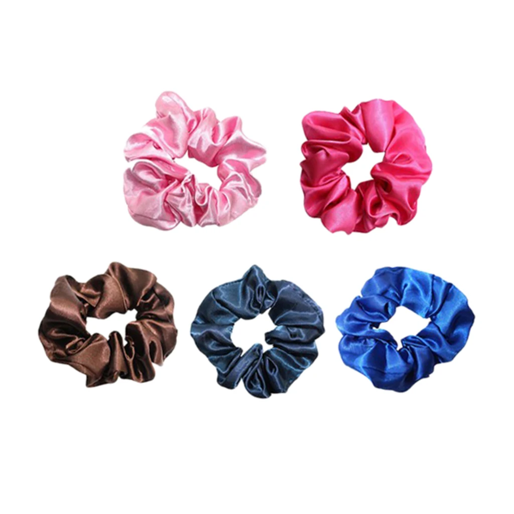 Hair Scrunchies - Silky Satin Hair Ties Elastic for Women - Pack of 5