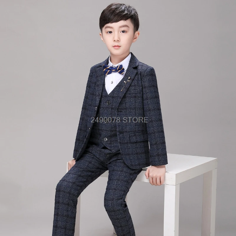 

Boys Formal Wedding Party Tuxedos Suit Children Jacket Vest pants Tie 4Pcs Clothing Set Kids Performances Blazer Dress Costume