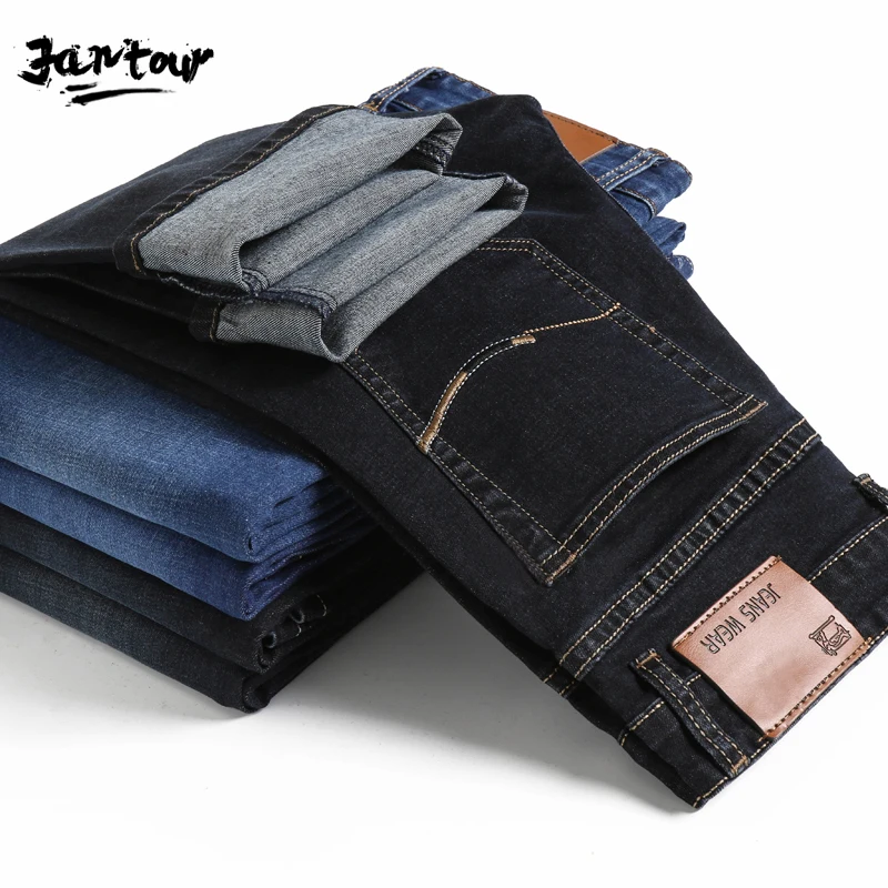 

Autumn Winter Mens Fashion Black Blue Jeans Men Casual Slim Stretch Jeans Classic Denim Pants Trousers Plus Size 28-35-40