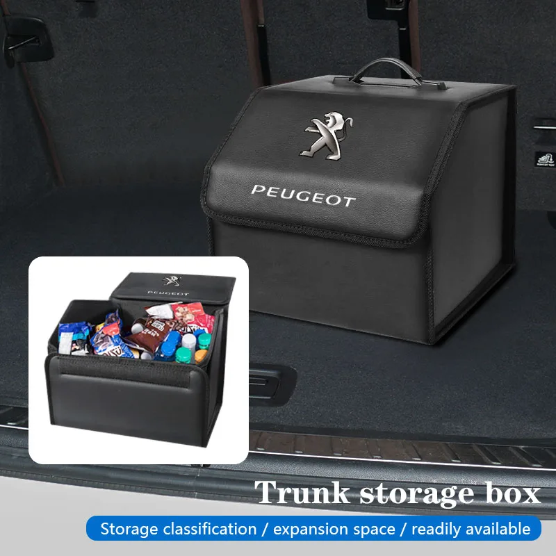 Organisateur De Coffre Pliable Pour Peugeot 208 2019-2023 - Rangement Voiture En Cuir Antidérapant Avec Poignées
