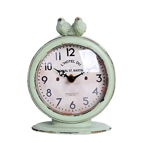 Light Green Nikky домашний ностальгия стиль Серебряный Круглый Кварцевый Будильник приносить 2 птички - Цвет: Light Green