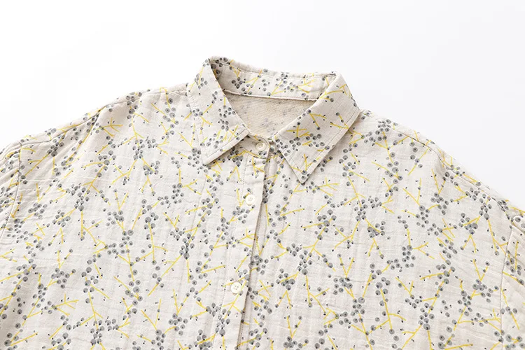KYQIAO Руба женская blusas mujer de moda японский стиль свежего размера плюс серая бежевая хлопковая рубашка с принтом топы