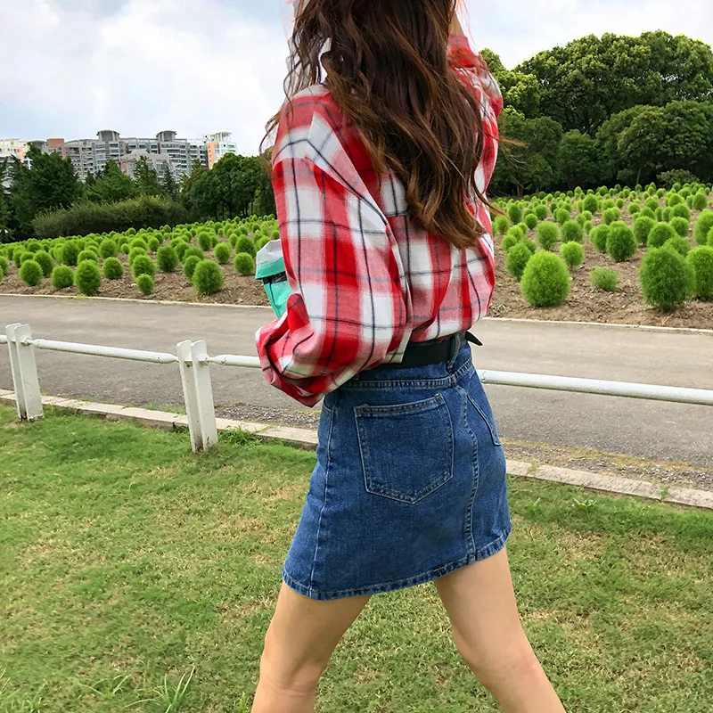 Q7210 [Yellow Zheng] Spring Base-Washing Water High-waisted Half-length Skirt A- line Skirt Casual Denim Skirt Women's