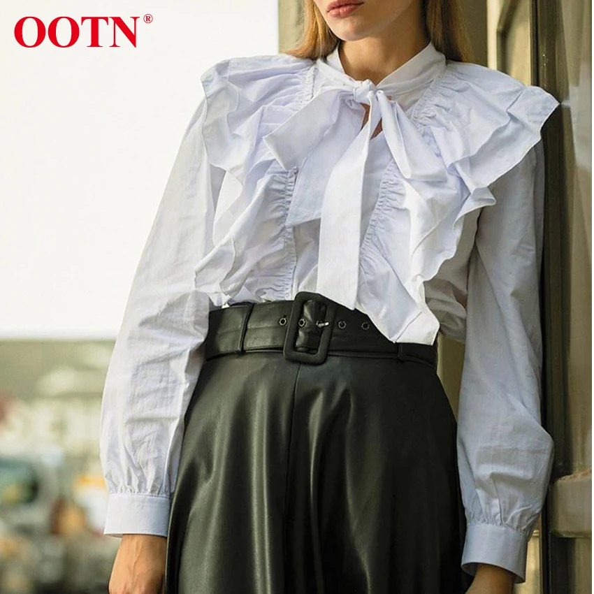 white ruffle blouse long sleeve 