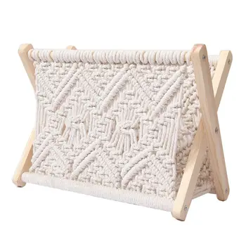 

Nordic Cotton Woven Storage Basket Boho Macrame Magazine Rack Desktop Book Shelf