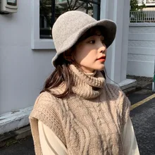 Модная шерстяная Рыбацкая шляпа с большими полями, британская женская шапка в японском стиле, универсальная шапка для бассейна, простая элегантная шапка