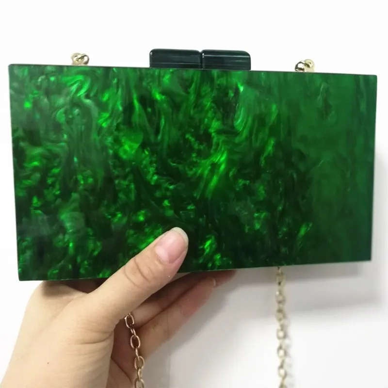 18X10 Cm Pearl Green Acrylic Clasp Mirror Inside Chain Messenger Flap Girl Lady Female Evening Acrylic Box Clutches Purse Wallet