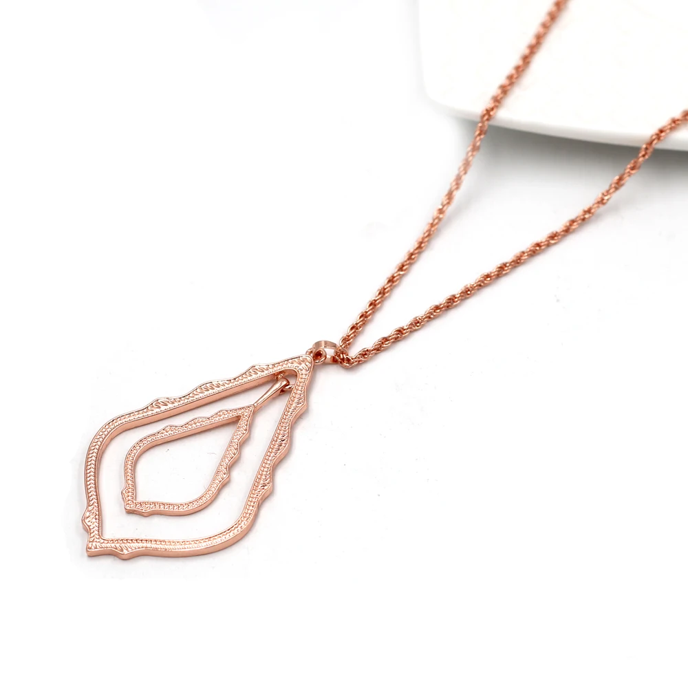 Rose Necklace Новое поступление Doule Deck полые длинные серьги в форме слезы для женщин встроенные матовые висячие серьги Модные ювелирные изделия - Окраска металла: Rose Necklace