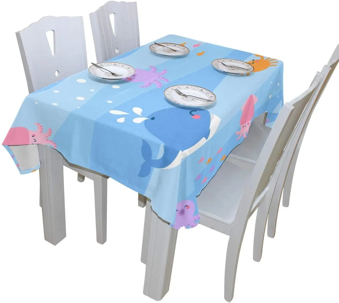 

Cute Sea Life Heavyweight Table Cover Water Resistant and Stain Resistant Washable Polyester Tablecloth