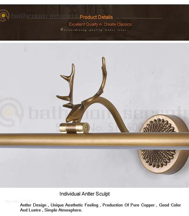 American Led All-bronze Mirror Headlamp Bathroom Antifogging, Punch-free Dressing, Simple Mirror Cabinet Toilet