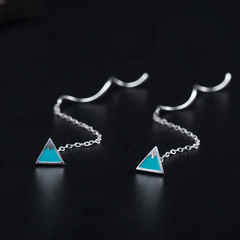 

Real 925 Sterling Silver Drop Dangle Earring for Women Triangle Long Hanging Thread Earrings for Girl Twist Minimalist Jewelry