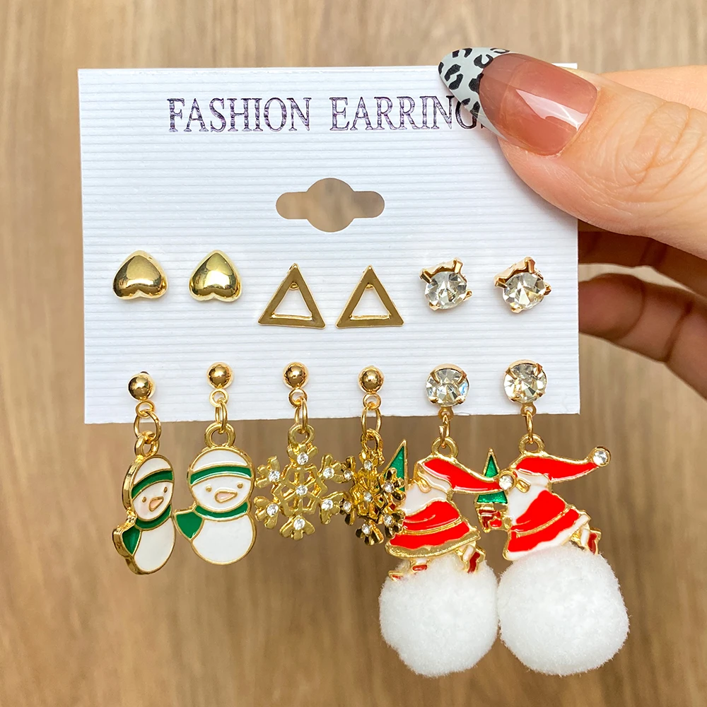 Earring Set Pearl Tassel Snowflake Tree Geometric Alloy Earrings Female Child Christmas Jewelry drop earrings,pearl earrings,geometric earrings