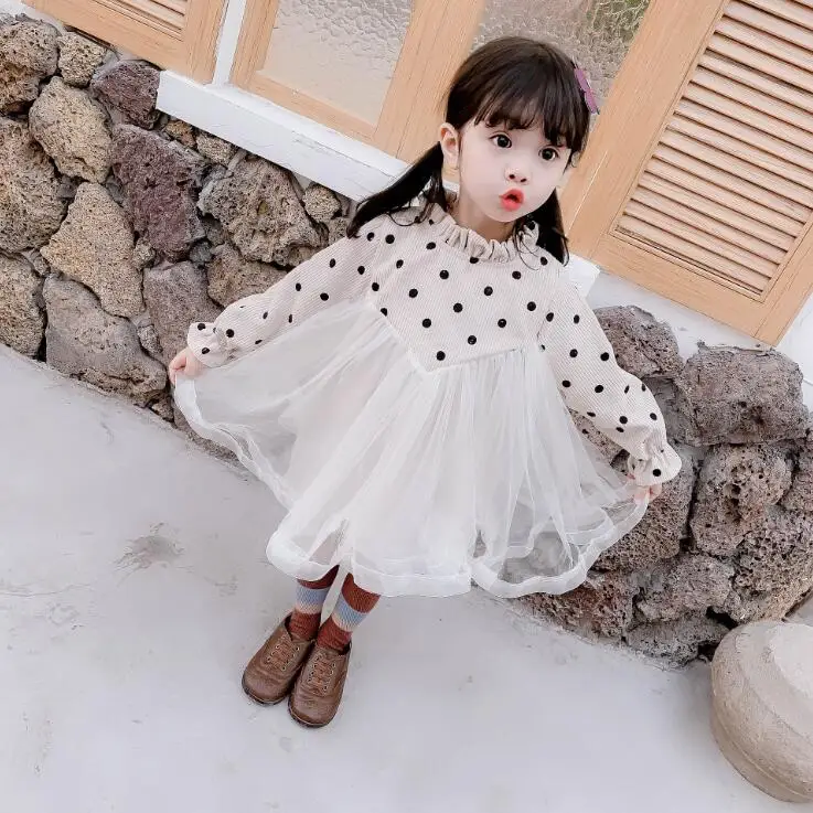 Стиль девушки платье В лоскутном стиле Модные CottonMesh осенние платья для девочек От 1 до 6 лет PZ529
