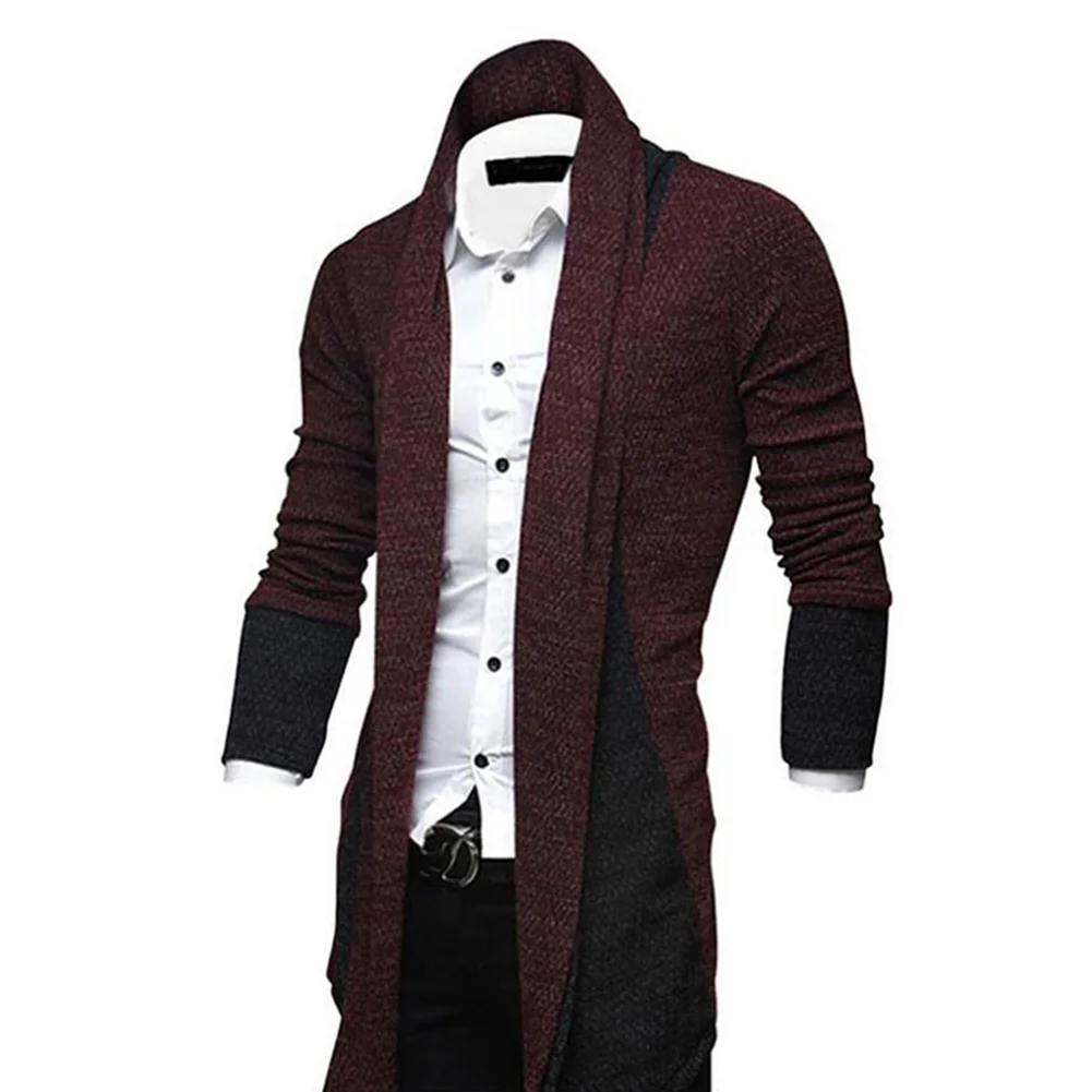 wine red Мужской свитер тонкий длинный рукав вязаный кардиган Тренч Куртки Бизнес Топ BMF88 - Цвет: wine red