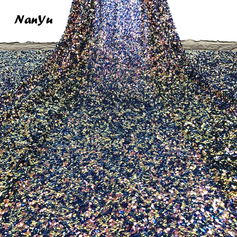 

Latest French Sequin Lace Fabric Good Quality Elastic Mesh Iridescent Sequins Lace Fabric For Stage costume