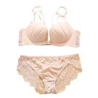 Women Bra Set Push Up Front Buckle Wire Free Bra Lace Hollow Out Panties Lingerie Set Cross Back Beauty Simple Stylish Joker QHA - Цвет: IX0475A