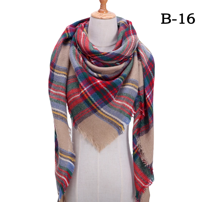 Модный зимний шарф для женщин, клетчатые вязаные треугольные шарфы, кашемировые пашмины, женские теплые покрывала, шали, шарфы для шеи - Цвет: bb16