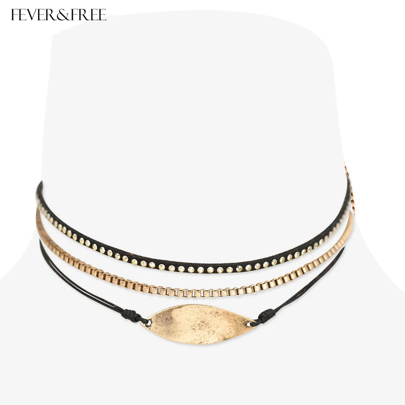 Fever& Free женское винтажное Ожерелье Bijoux крошечные Черные бусы чокер ожерелье этническое богемное камень кожаное ожерелье-ошейник