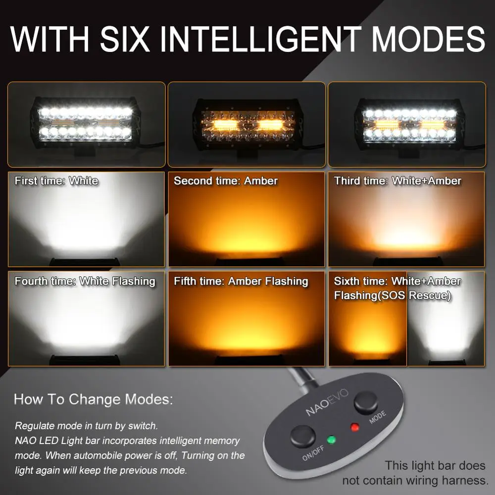 NAO светодиодный светильник 12 в 24 2 цвета 6 ing Strobe Modes 4x4 аксессуары для внедорожников