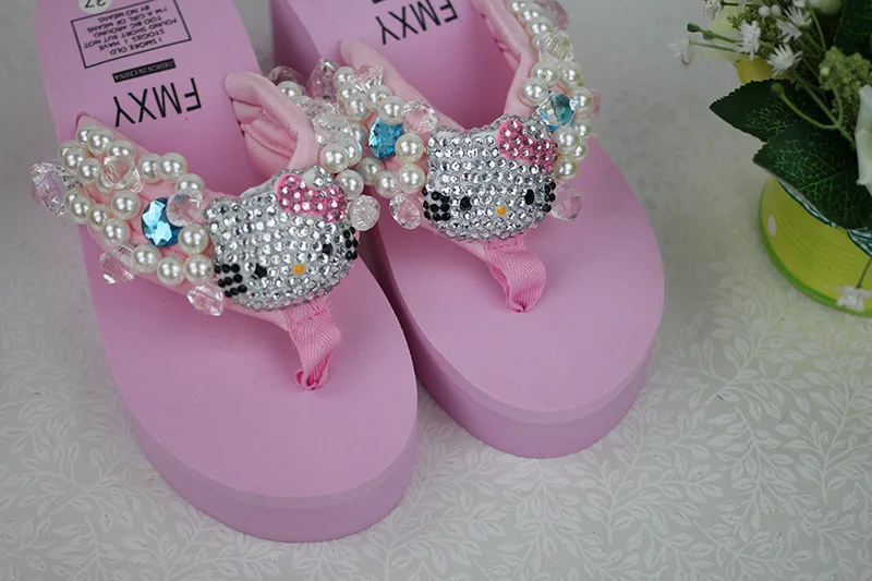Leisure Shoes Online Lady Sewing Pearl Womens Beach Slippers Fashion High Heel Platform Wedge Flip Flops58