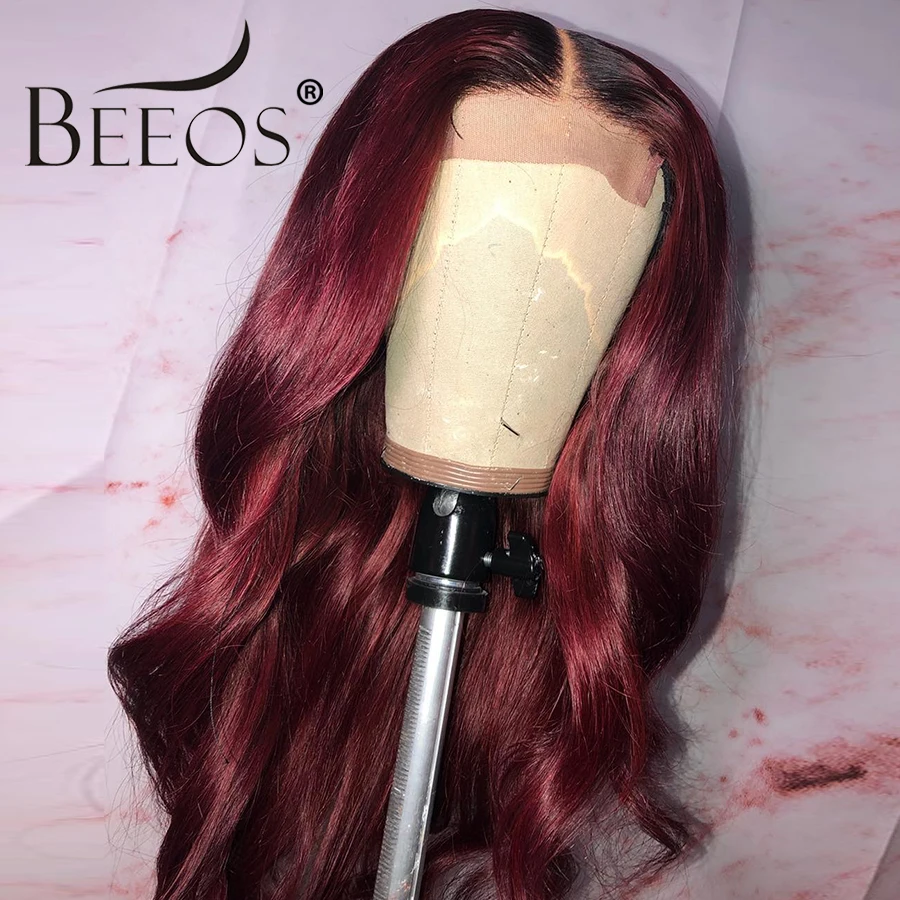 Beeos Ombre Цветные 13*6 кружевные передние человеческие волосы парики 150% 8-2" Детские Волосы бразильские волосы Remy объемные волнистые парики для женщин 1b99J отбеливатель узлы