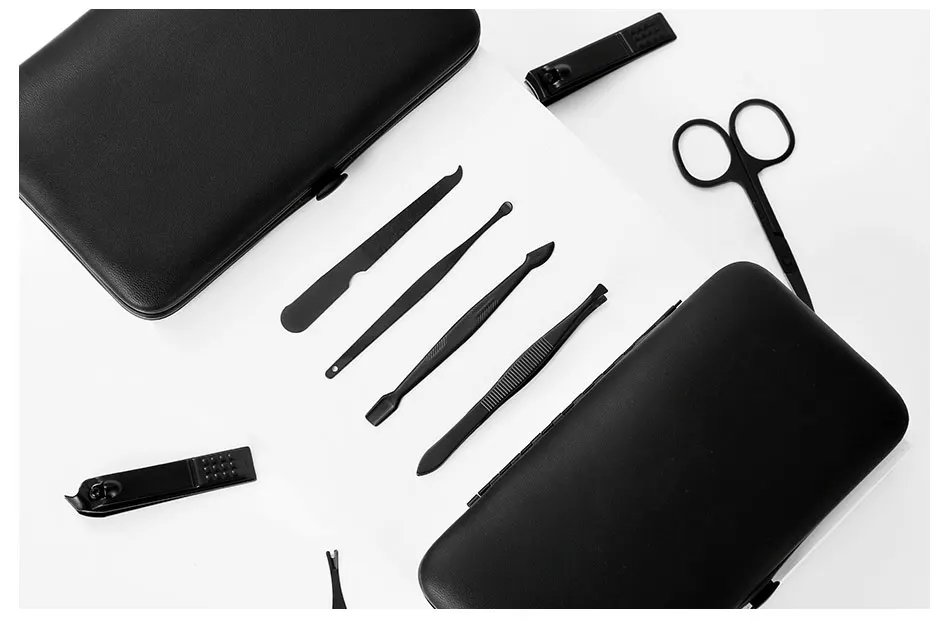 H8aefba5f7c354c5b82bbadf3b23343ec1 Black Nail Clipper Set Stainless Steel Manicure Nail Scissors Pedicure Kit Nippers Trimmer Care Tool With Travel Case Kit