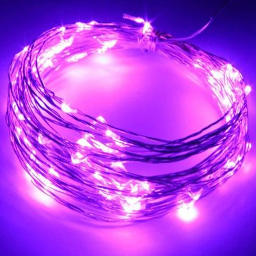 Purple Серебряный провод светодиодный гирлянды 10 м 5 м светодиодный открытый вечерние рождественские китайские фонарики Звездное праздничное освещение+ адаптер+ контроллер - Испускаемый цвет: Purple