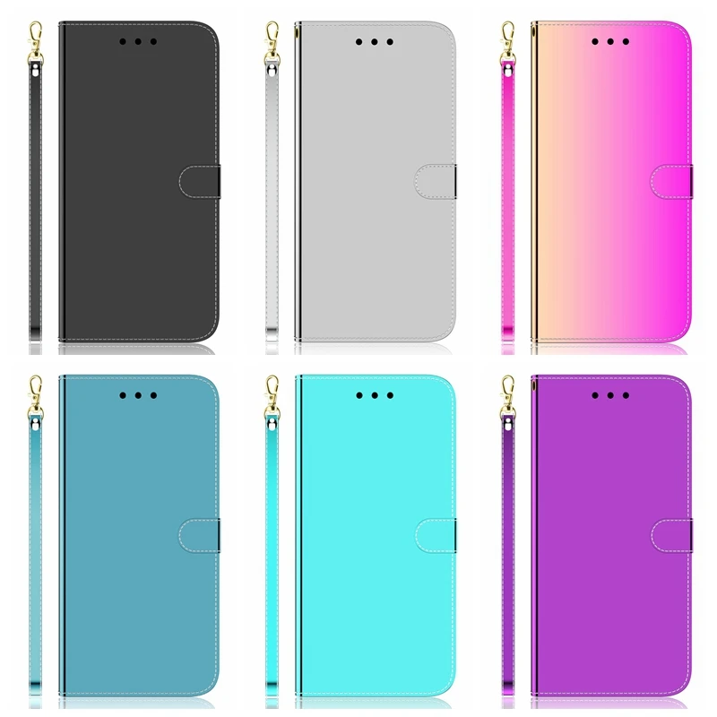 Зеркальный кожаный чехол-бумажник для Iphone 11 Pro XS Max XR X 8 7 6 Plus для samsung S11 S11E A71 A51 градиентный Чехол-держатель 50 шт
