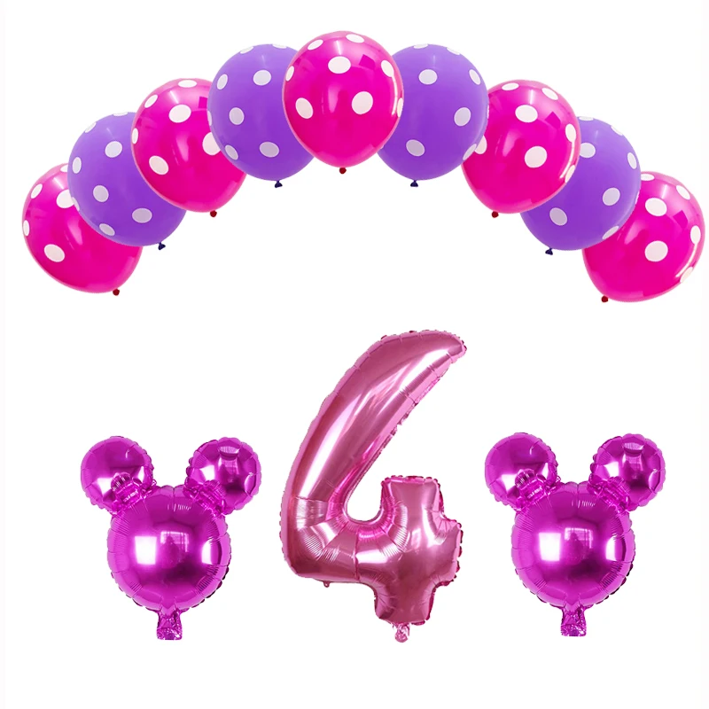 Pink 4 12 шт. фольгированные шары в виде Головы Микки, 30 дюймов, с рисунком животных из мультфильма, латексные гелиевые шары на день рождения, Минни Маус, вечерние украшения - Цвет: Pink 4