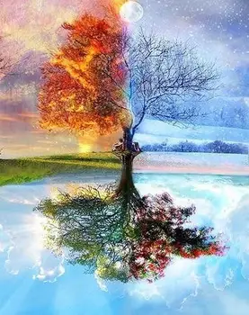 

Frameless Four Seasons Tree Landscape DIY Painting By Numbers Kit Paint Gigital Oil Canvas Painting Calligraphy For Home Decor