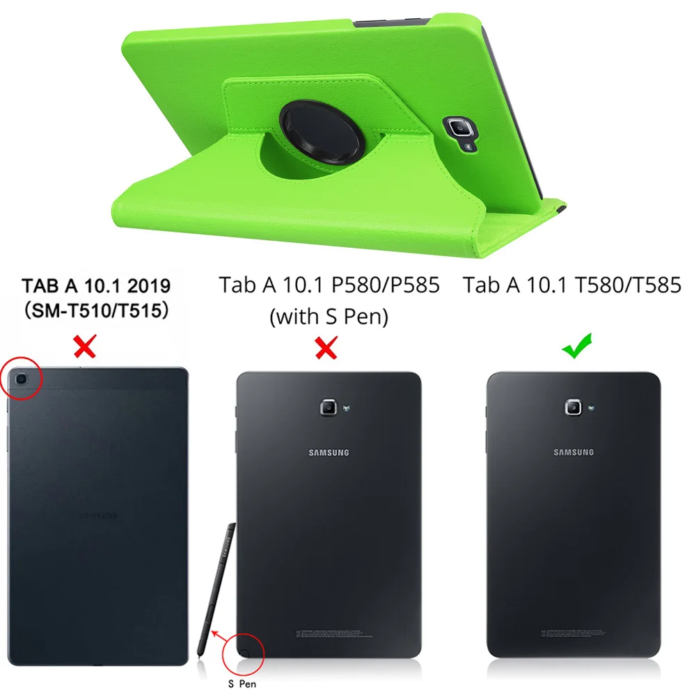 360 Вращающийся чехол для samsung Galaxy Tab A 10,1 T580 T585 чехол-подставка из искусственной кожи чехол для samsung Tab A6 10,1 T580N T580N - Цвет: Green
