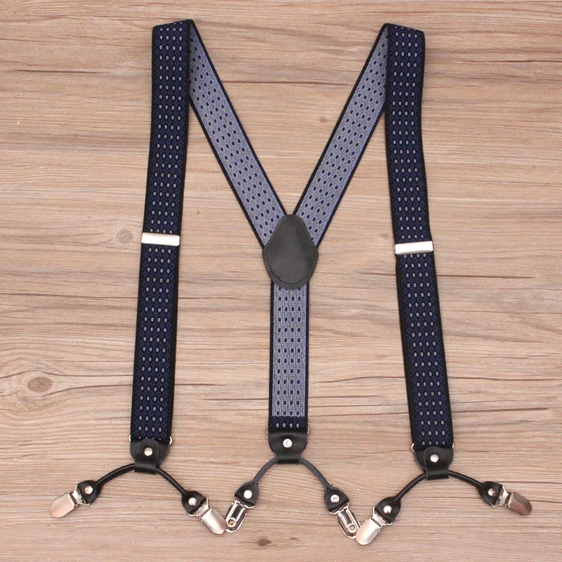Deepeel 1 шт. 3,5*120 см мужские синие эластичные подтяжки в белый горошек y-образные 4 зажима регулируемые подтяжки для мужчин YB610