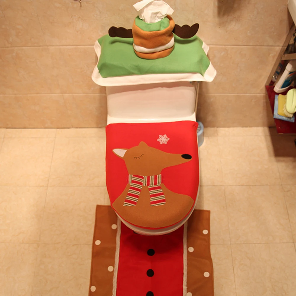 

3pcs/set Christmas Decorations Home Deer Toilet Lid Cover New Year Xmas Bathroom DecoratiNG Christmas Ornament