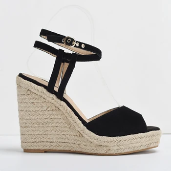 

EOEODOIT 2020 Summer High Wedges Heels Sandals Suede Open Toe Double Buckle Strap Women High Heel Platform Shoes Sandals